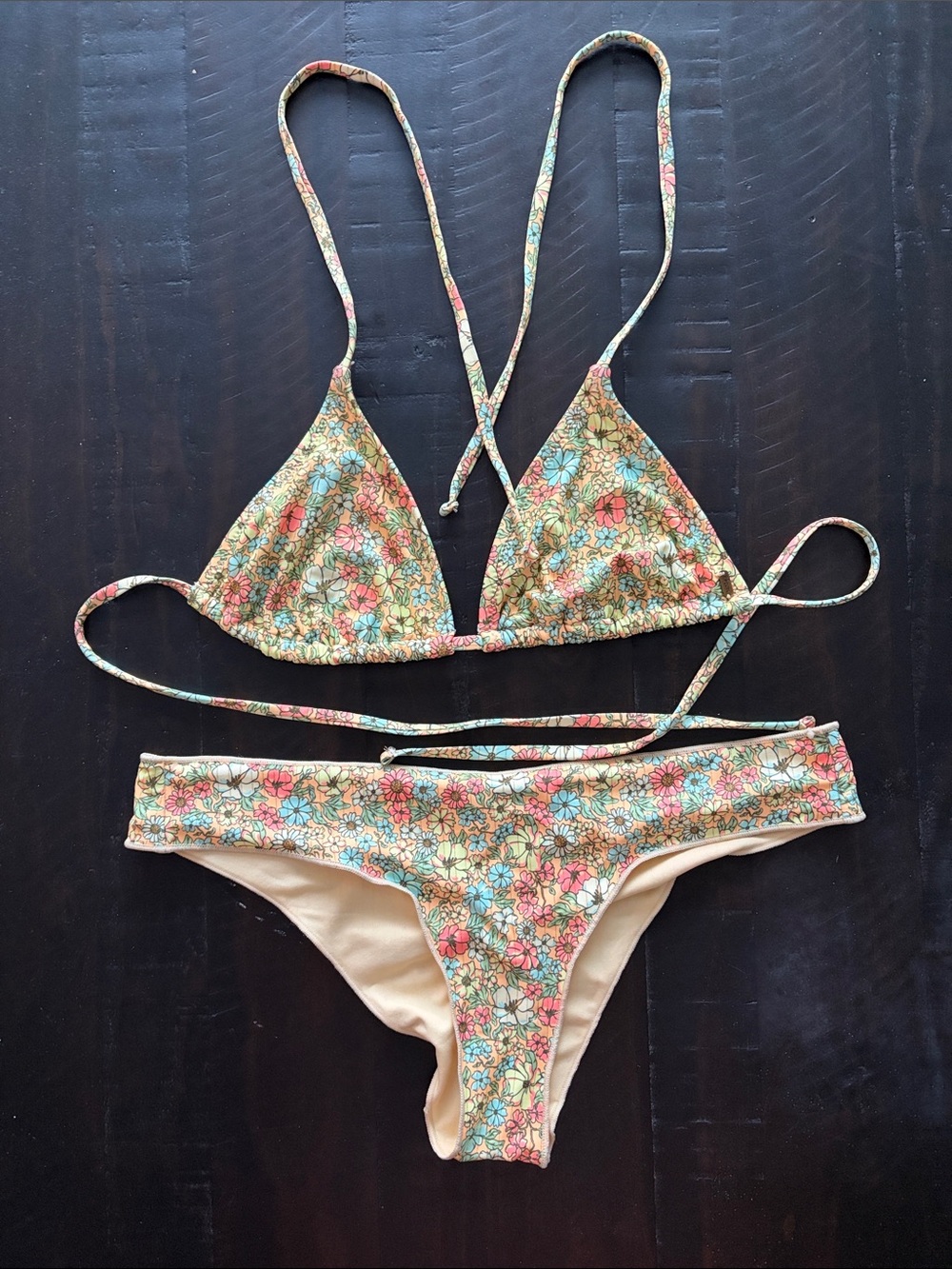 Floral Triangle String Bikini Set - Multicolor